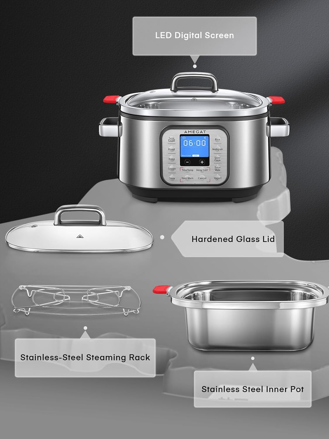 AMEGAT Slow Cooker 6 Quart