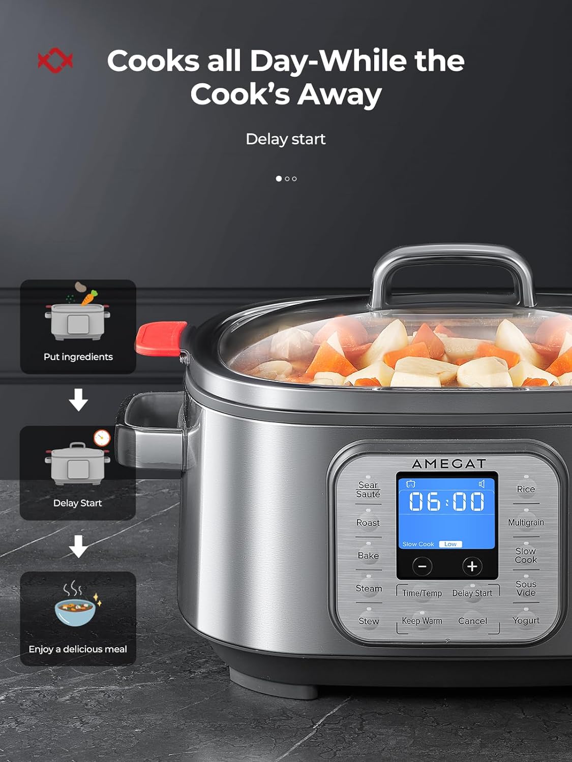 AMEGAT Slow Cooker 6 Quart