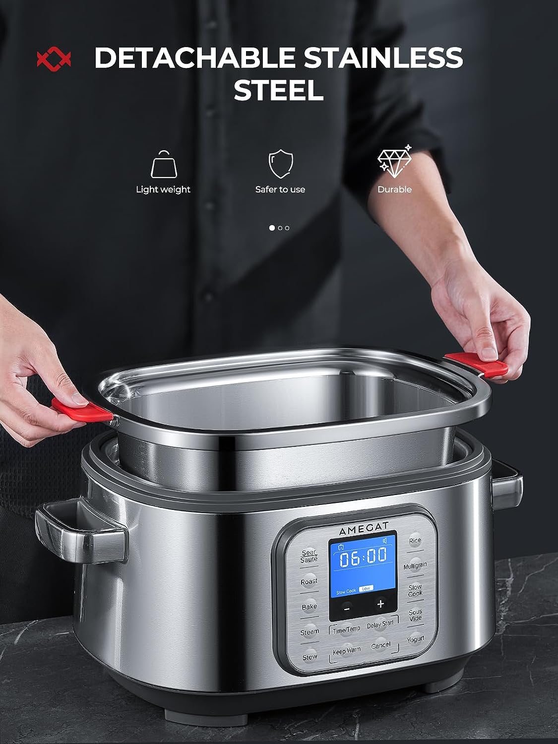 AMEGAT Slow Cooker 6 Quart